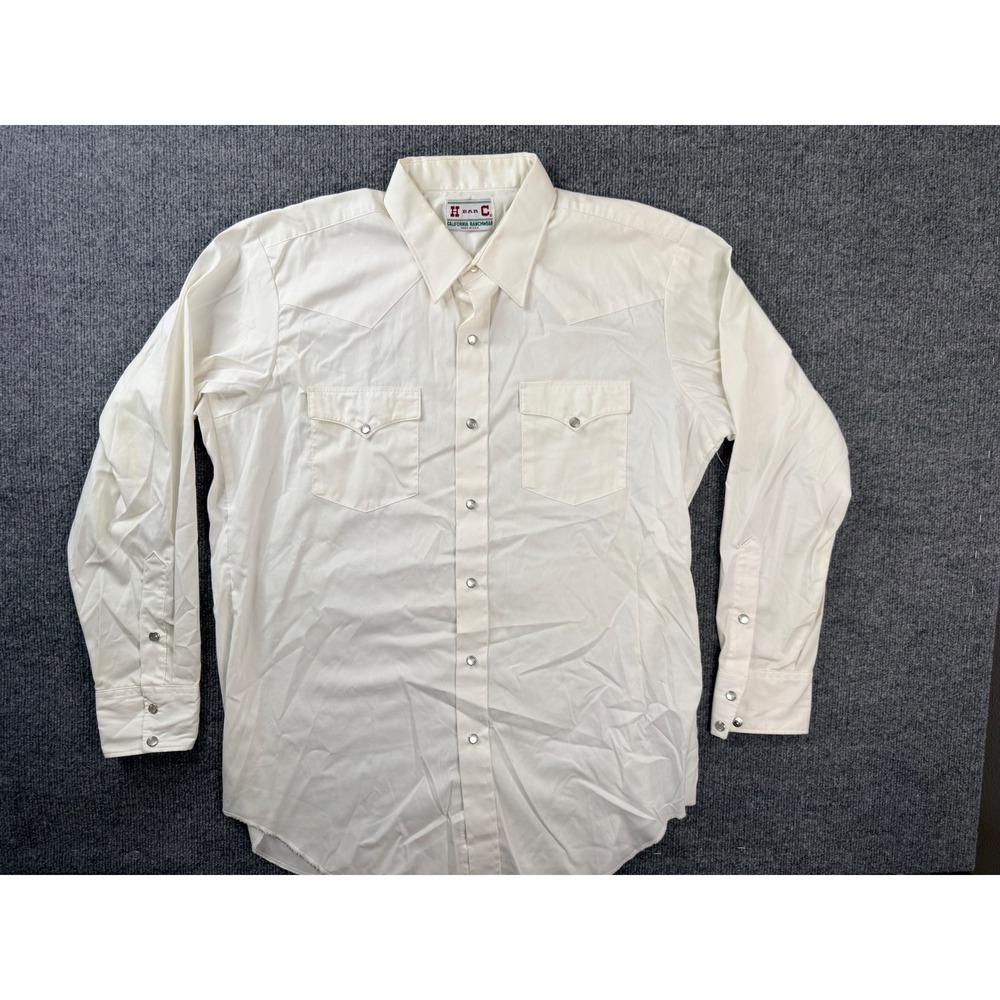 Vintage H Bar C California Ranchwear White Pearl Snap Western Shirt USA Made L